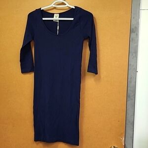 C'est Moi Size XS Navy Scoop Neck 3/4 Sleeve Bamboo Mini Dress